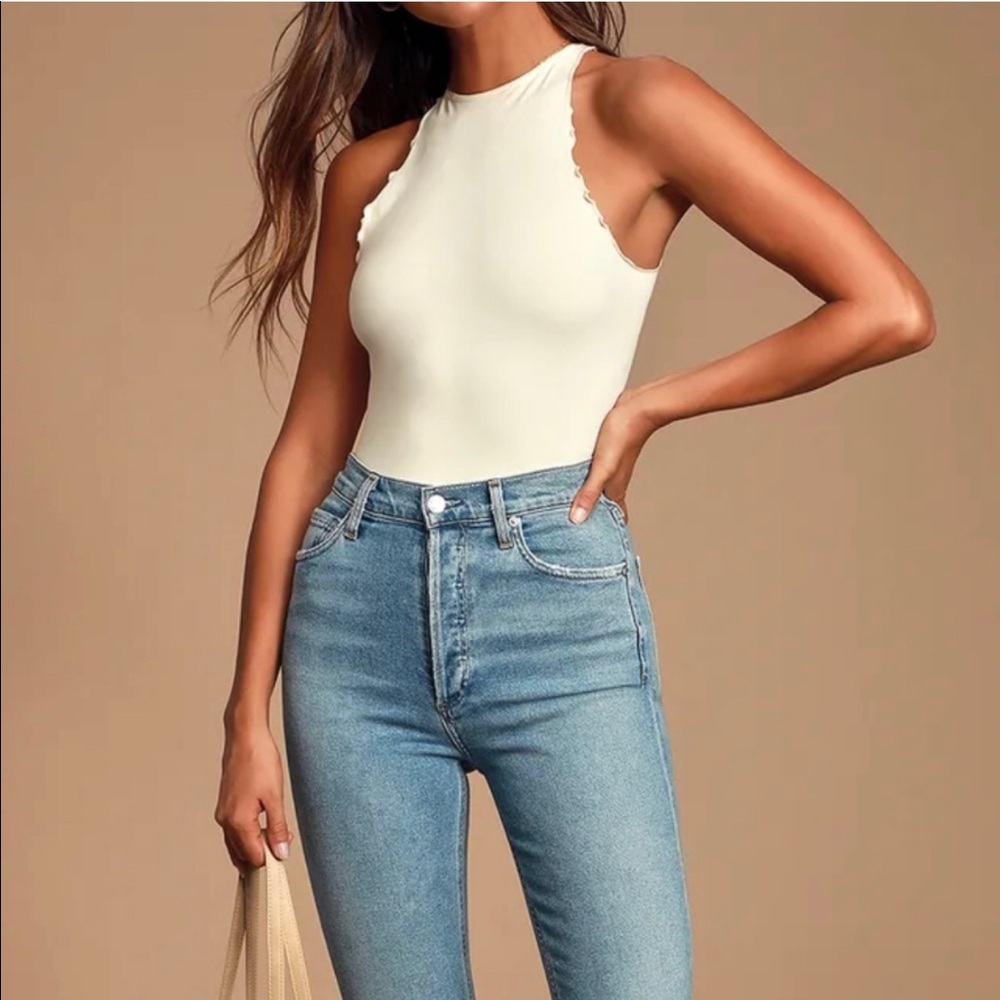 Free People Feels Right Ivory Lettuce bodysuit NWT